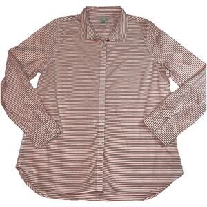Garnet Hill Essential Shirt Womens Size 14 Pink Striped Button Down L/S Cotton